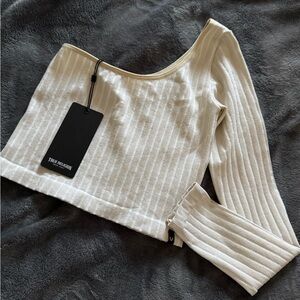 True Religion Cream Striped Crop Top